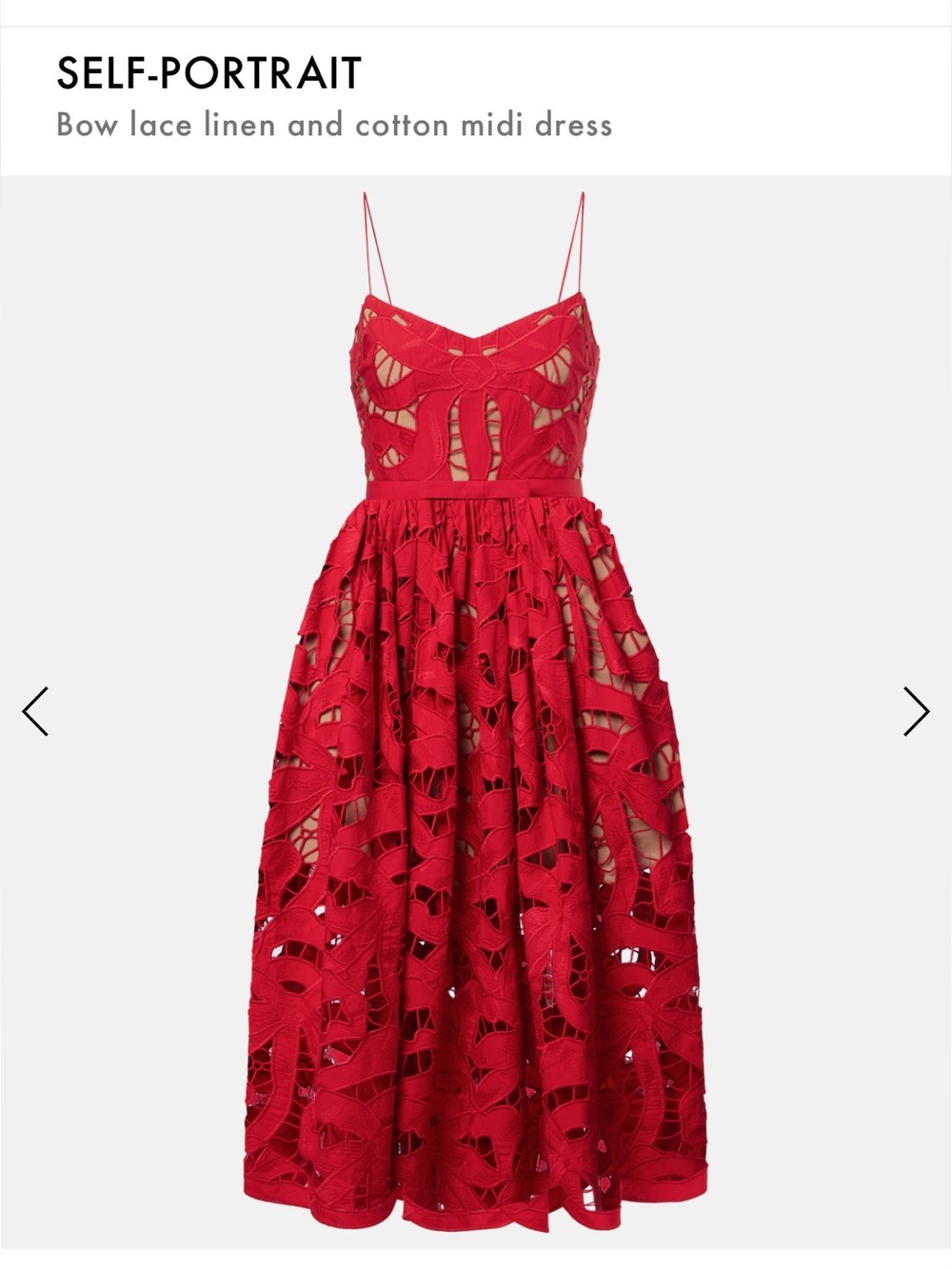 Self-Portrait Red Bow Lace Linen & Cotton Midi Dress